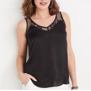Maurices Aurora black satin and lace tank | XXL